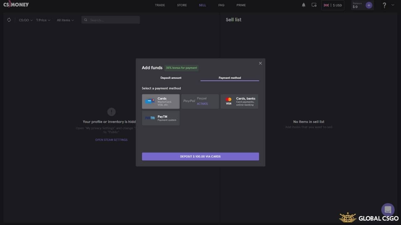 payment methods on csmoney