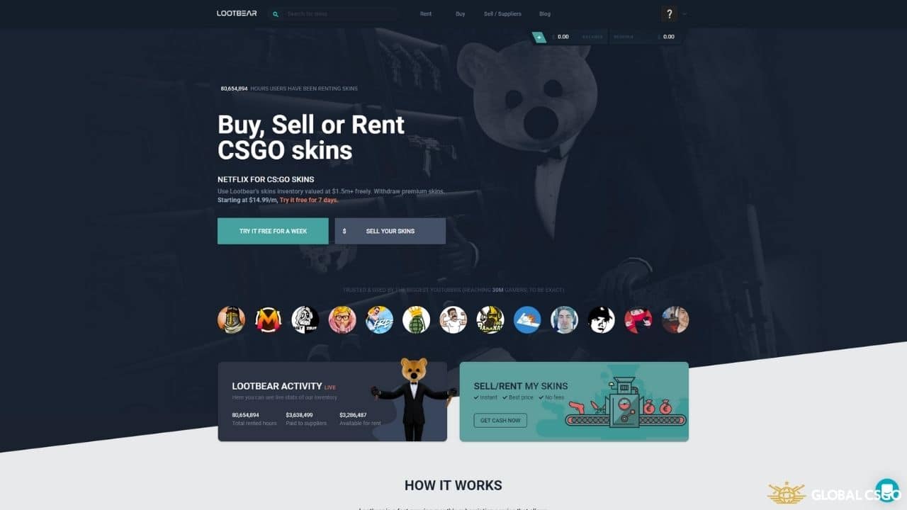 lootbear cs2 skins renting service