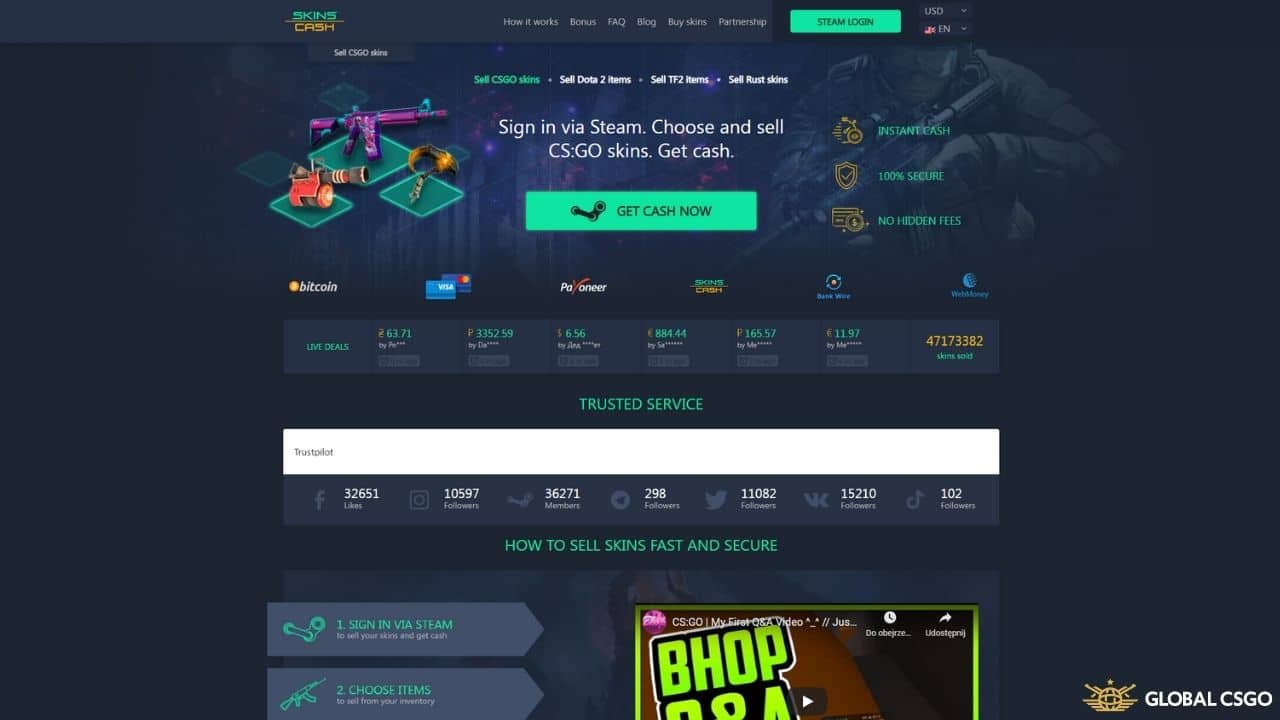 skinscash CS2 skins cashout site