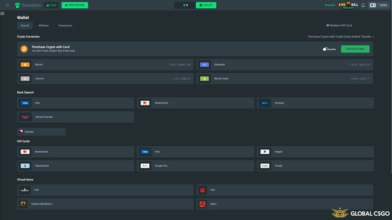 gamdom deposit methods