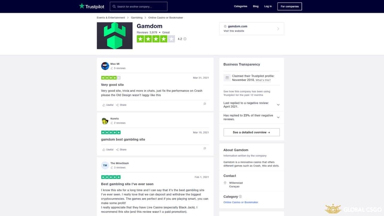 is gamdom legit trustpilot