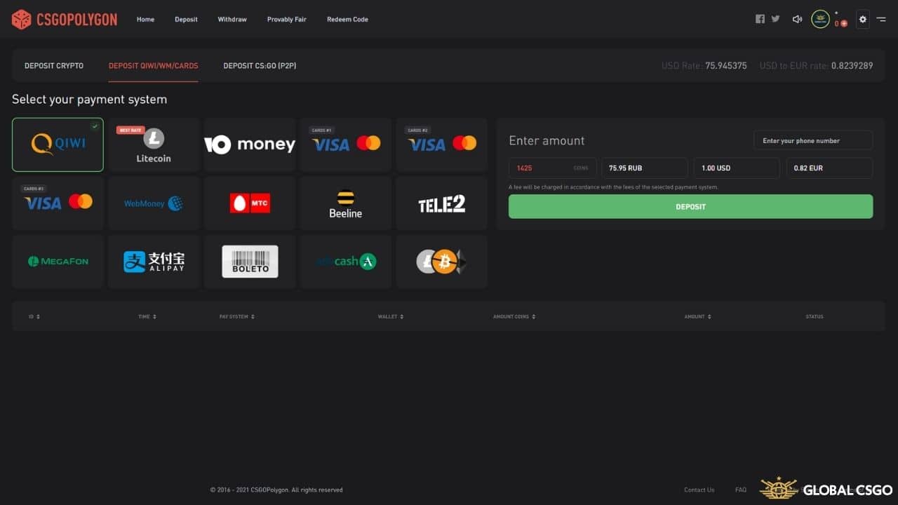 csgopolygon deposit methods