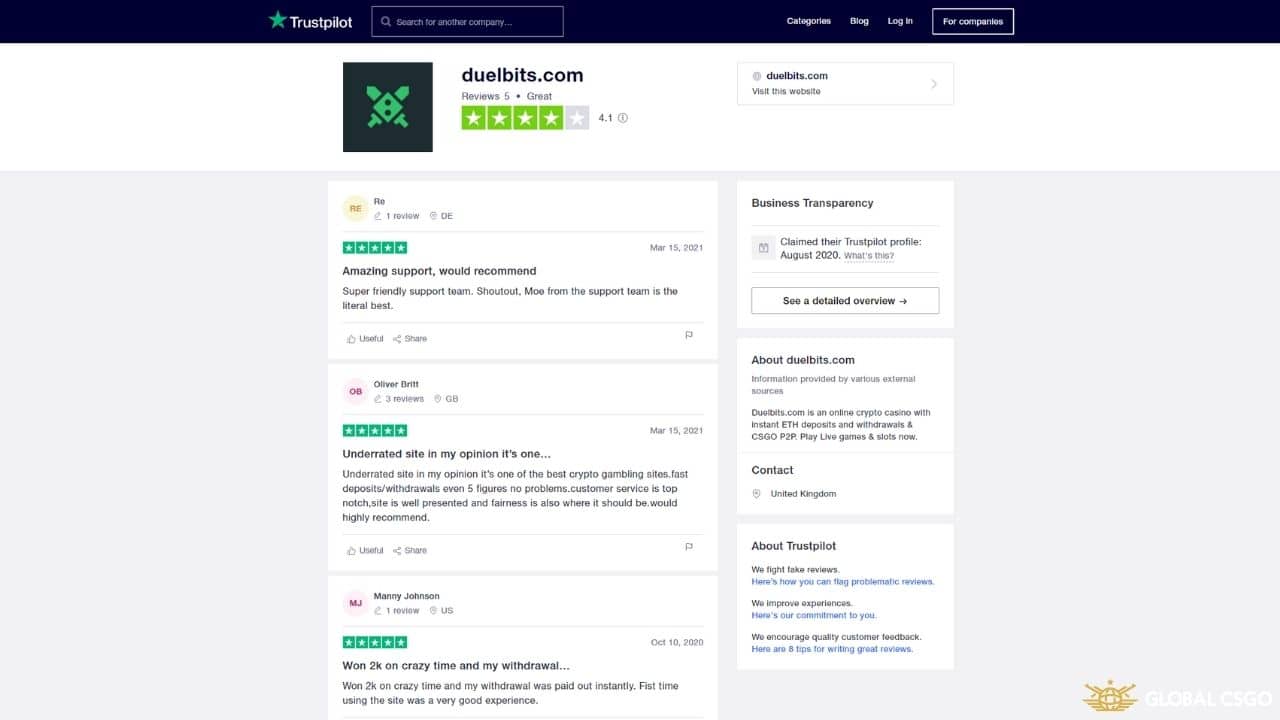 is duelbits legal trustpilot