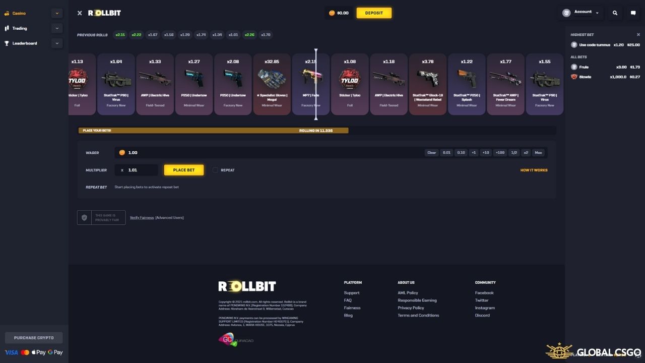 rollbit xroulette game