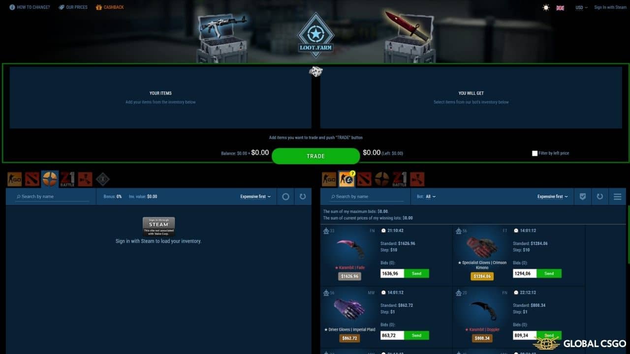 lootfarm csgo skin trading website