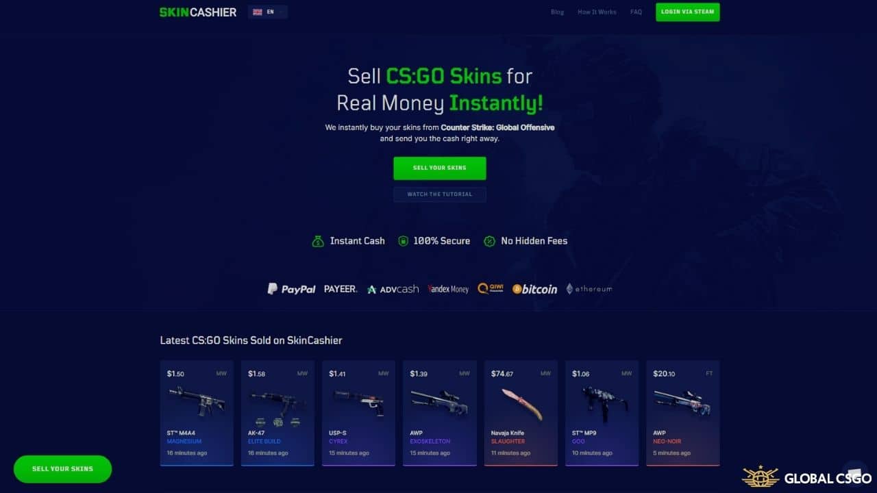 skincashier sell csgo skins website