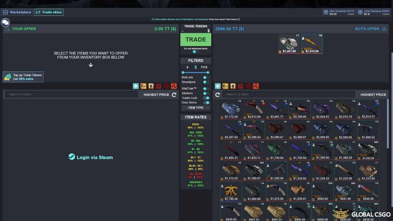 how to trade csgoskins using csdeals